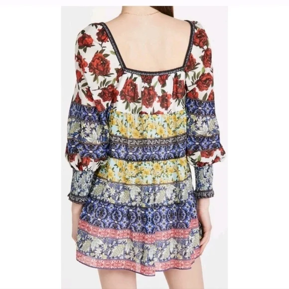 Alice + Olivia Rowen Floral Tiered Square Neck Mini Cocktail Dress Size Medium - Picture 5 of 16